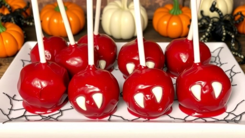 Vampire Bite Red Velvet Cake Pops with Fangs