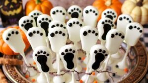 Ghost Footprint Cake Pops (White Chocolate Glaze)