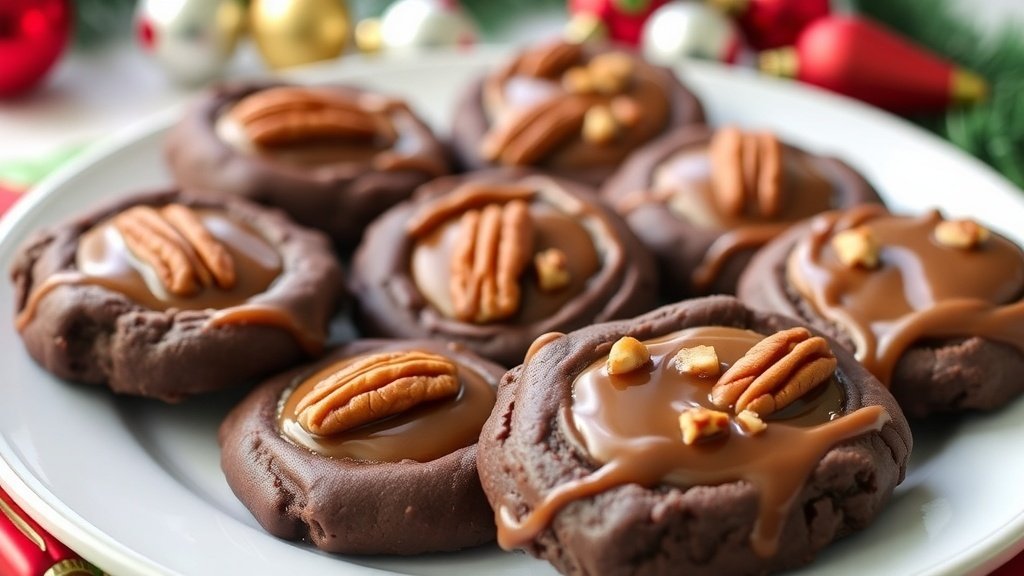 Chocolate Turtle Thumbprint Cookies