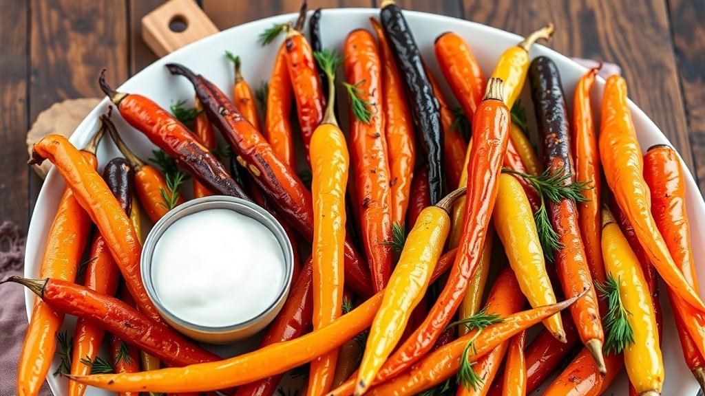 Roasted Rainbow Carrots with Dill Yogurt Sauce