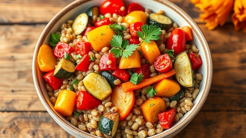 Warm Barley Salad with Roasted Vegetables