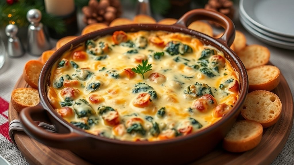 Baked Spinach and Artichoke Dip with Crostini