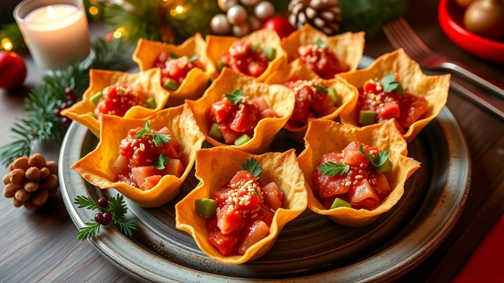 Tuna Tartare on Crispy Wonton Cups