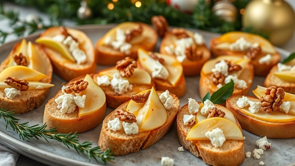Pear, Walnut, and Gorgonzola Crostini