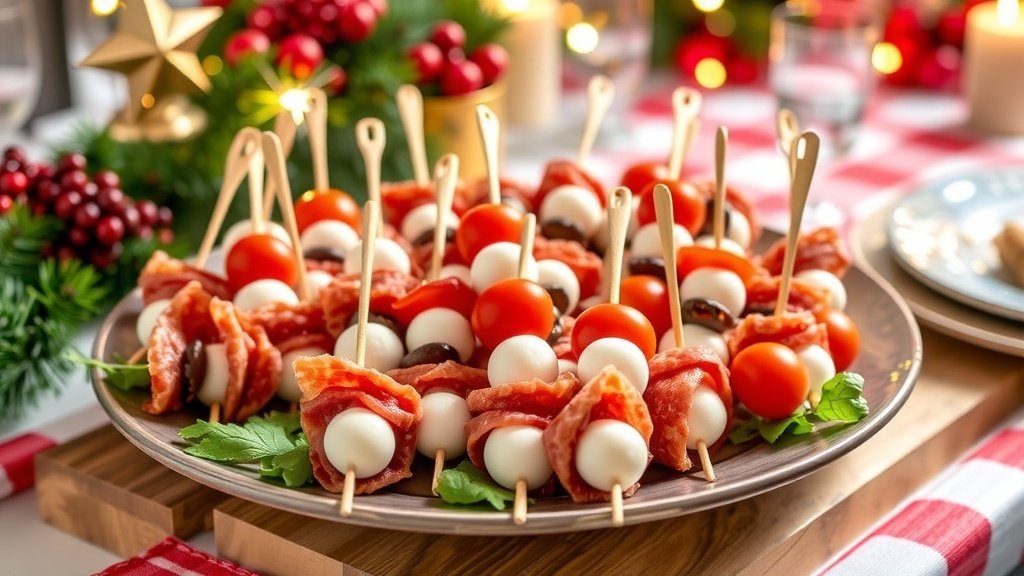 Mini Antipasto Skewers with Salami and Olives