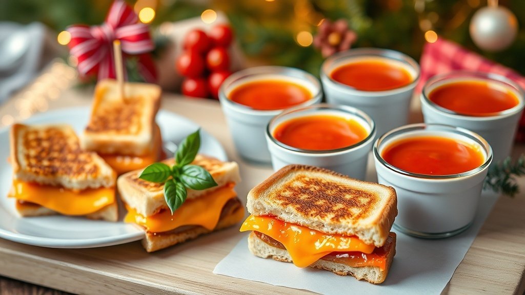 Mini Grilled Cheese Sandwiches with Tomato Soup Shooters