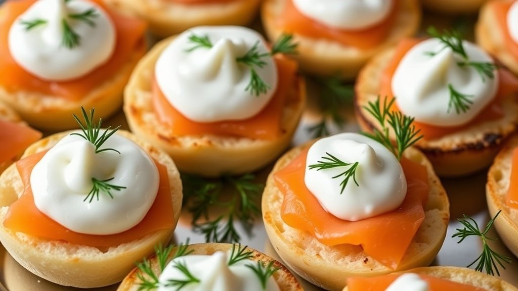 Mini Smoked Salmon Blinis with Dill Cream