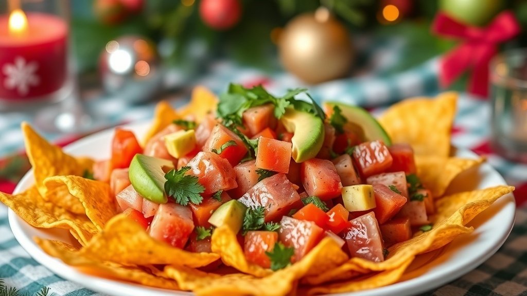 Tuna Ceviche on Plantain Chips