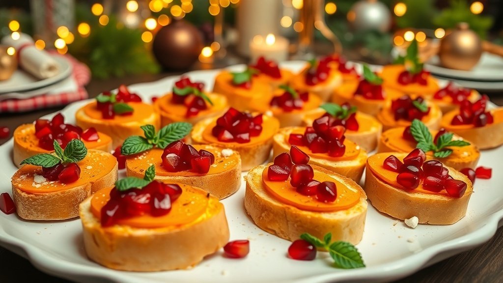 Spiced Sweet Potato Crostini with Pomegranate