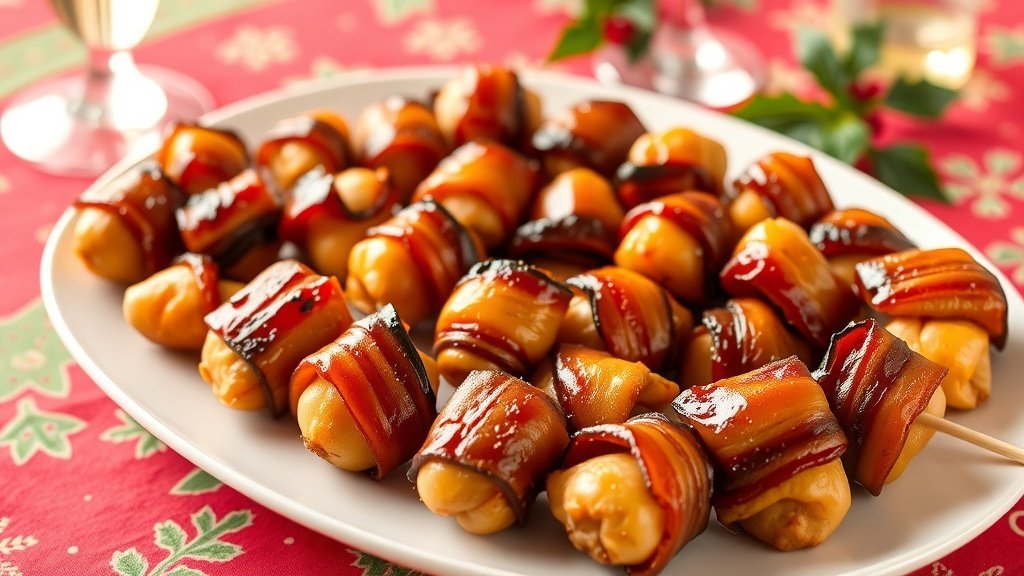 Bacon-Wrapped Water Chestnuts with Honey Glaze