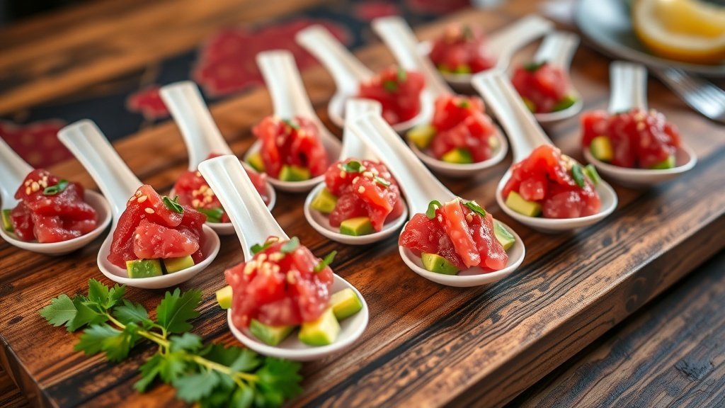 Tuna Tartare Spoons with Sesame Ginger Sauce