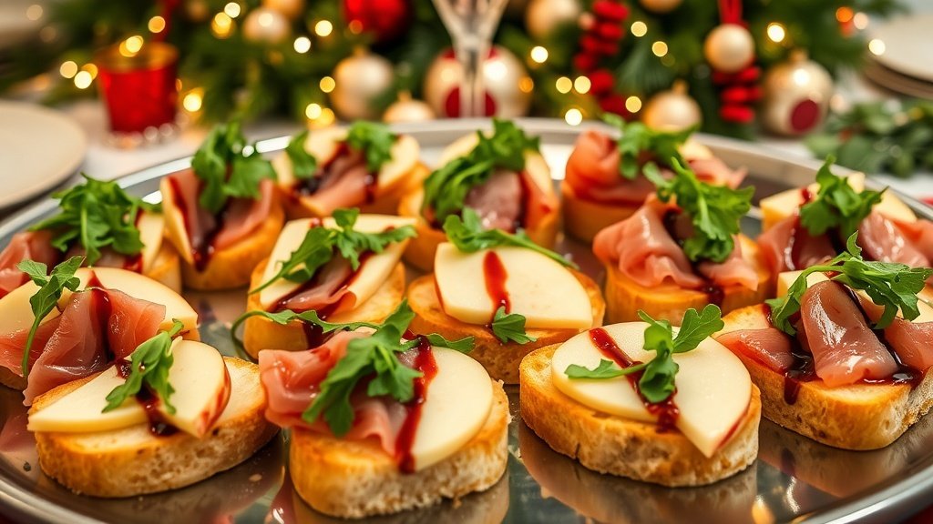 Prosciutto, Apple, and Arugula Crostini