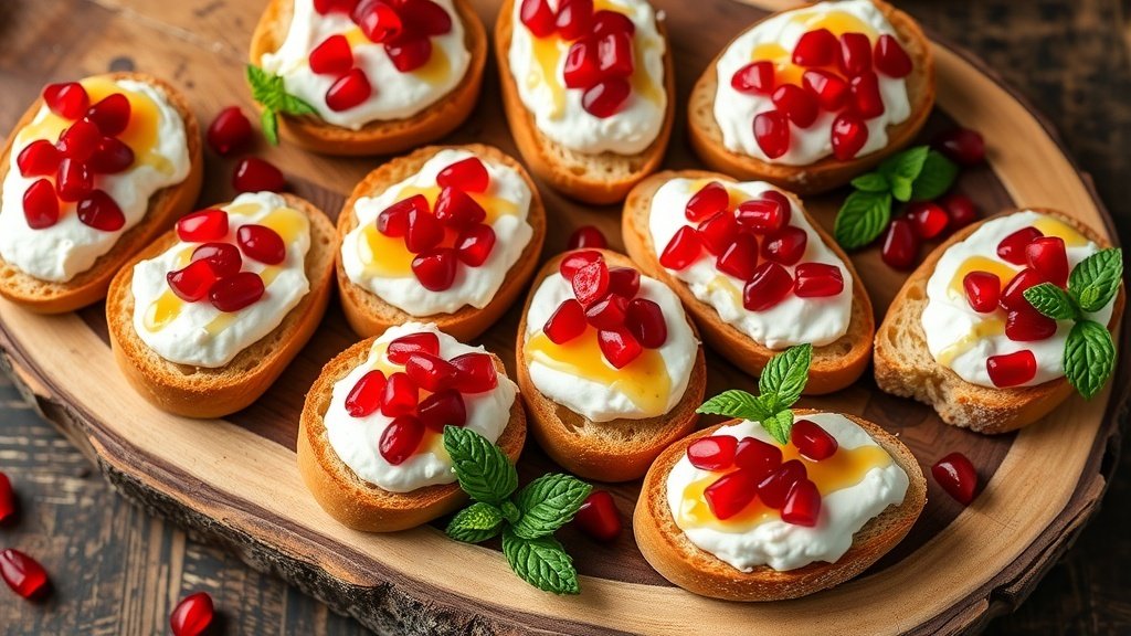 Whipped Ricotta with Pomegranate Crostini