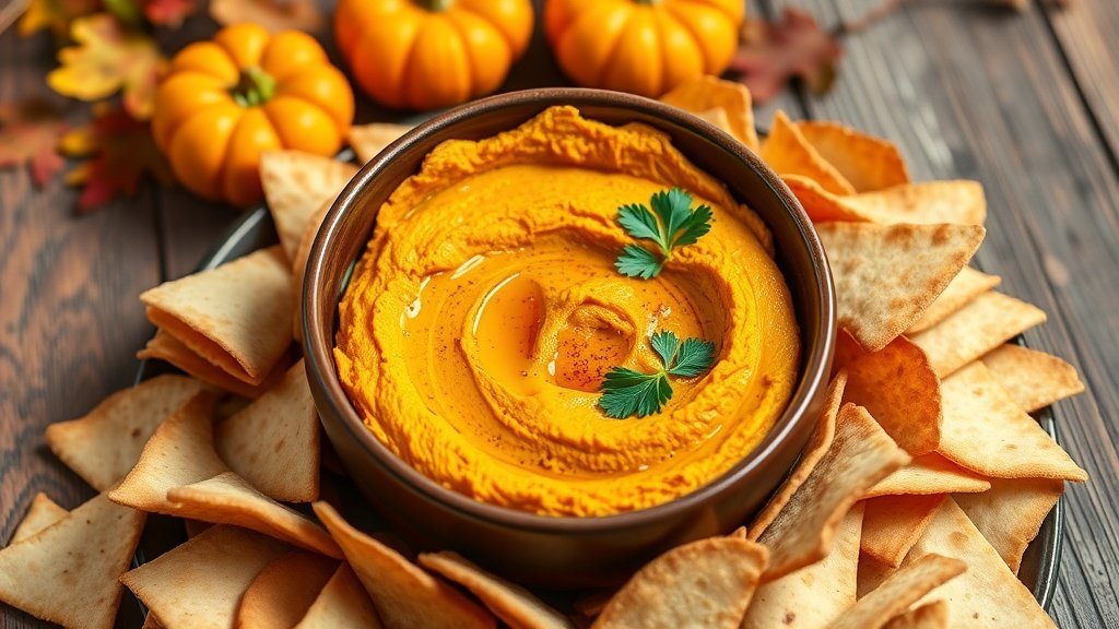Roasted Pumpkin Hummus with Pita Chips