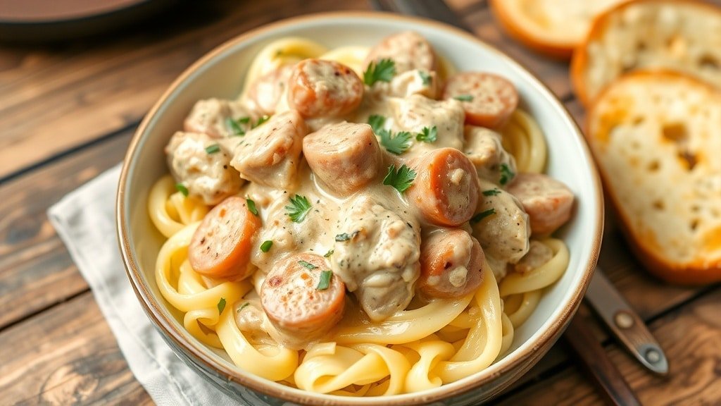 Crockpot Chicken and Sausage Alfredo