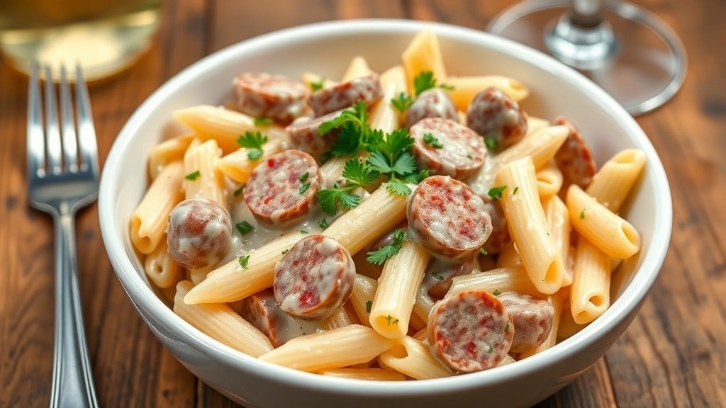 Crockpot Sausage Alfredo Pasta
