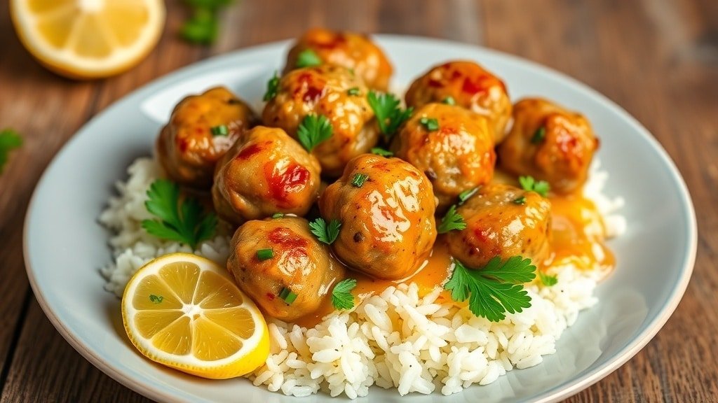 Crockpot Lemon Garlic Turkey Meatballs