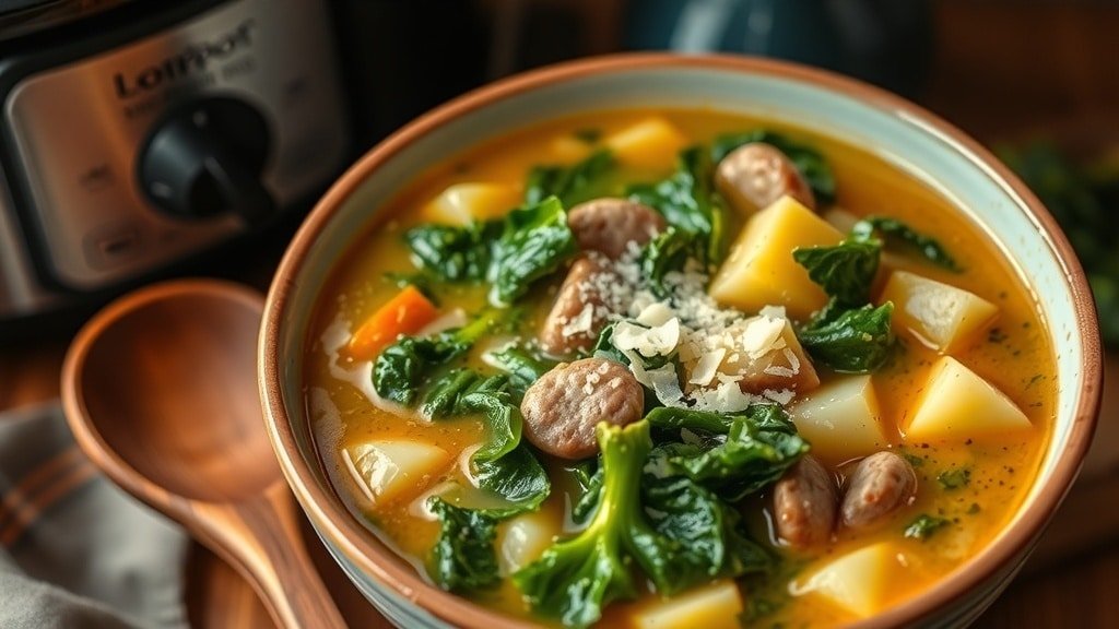 Slow Cooker Creamy Sausage and Kale Soup