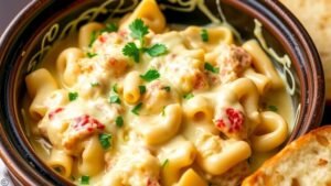 Slow Cooker Chicken Alfredo Tortellini Bake