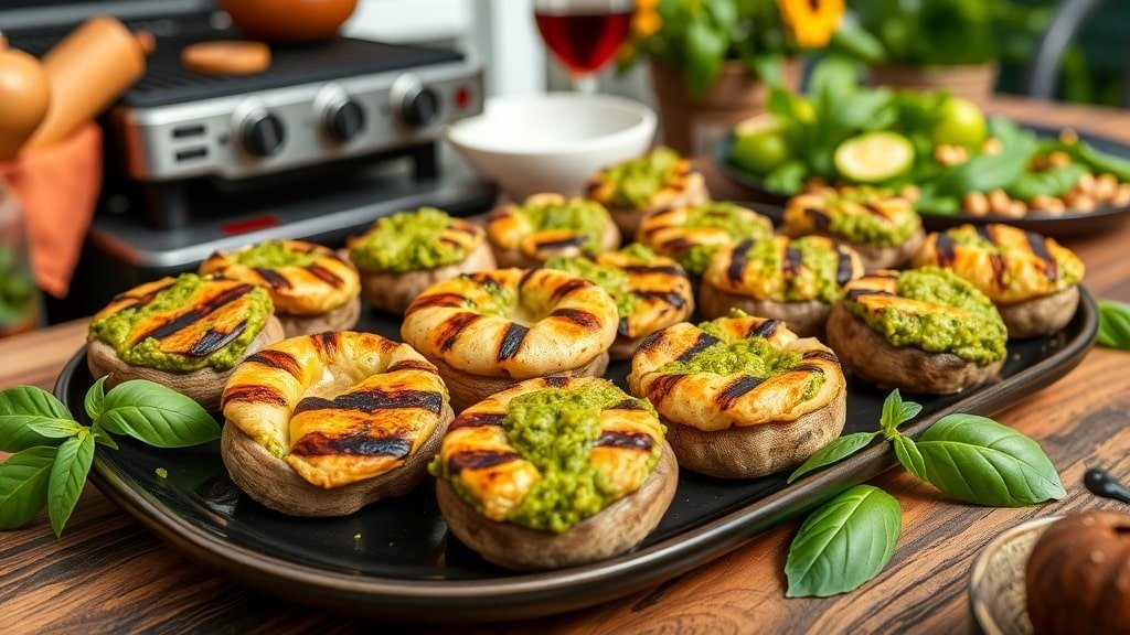 Grilled Pesto Stuffed Mushrooms