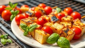 Grilled Halloumi and Tomato Skewers