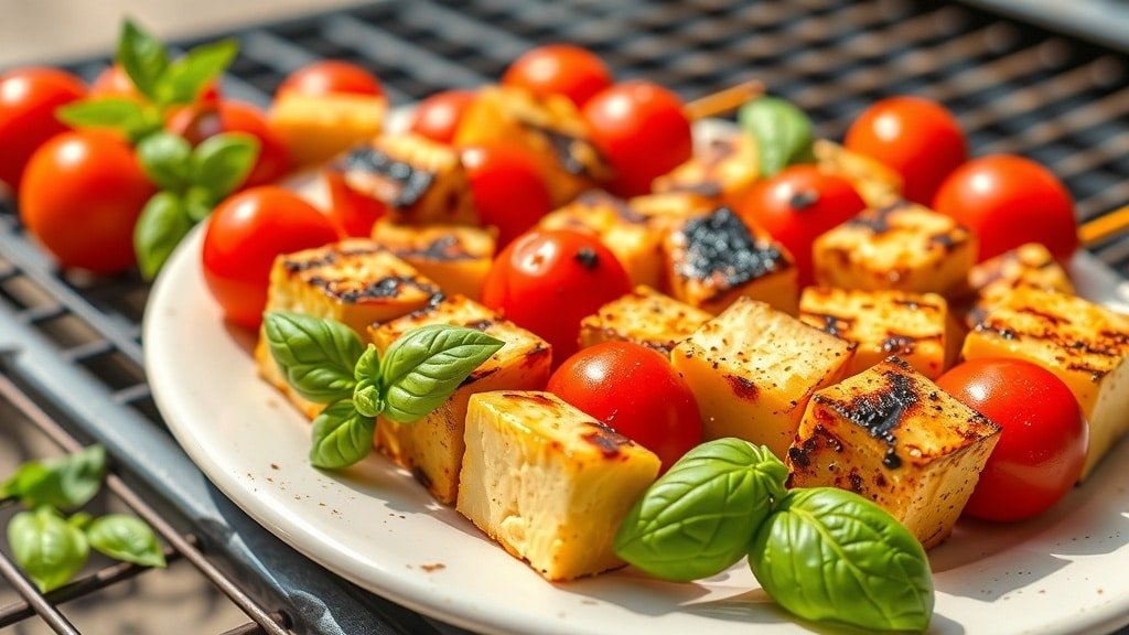 Grilled Halloumi and Tomato Skewers