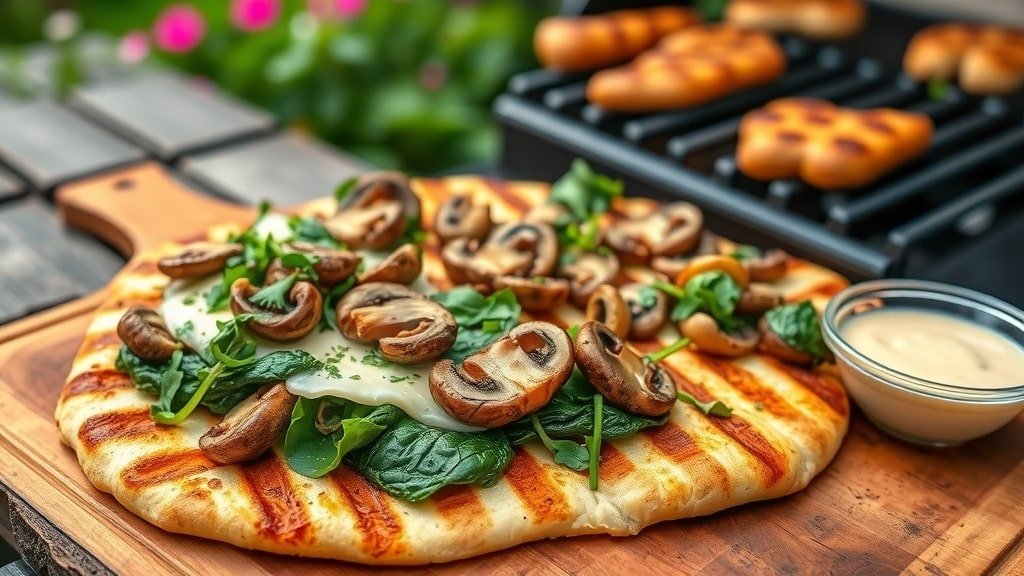 Grilled Mushroom and Spinach Flatbread