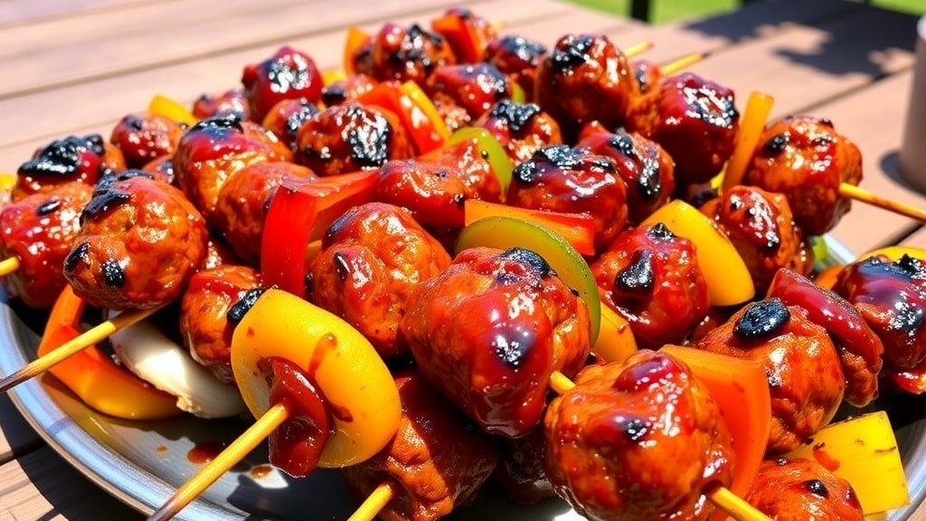 Grilled BBQ Meatball Skewers