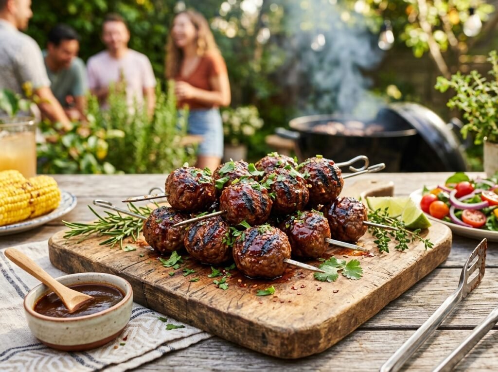 Grilled BBQ Meatball Skewers