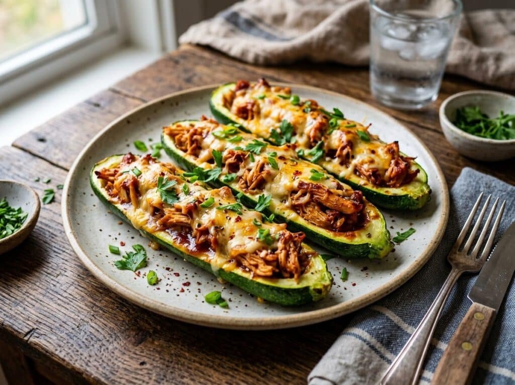 BBQ Chicken Stuffed Zucchini
