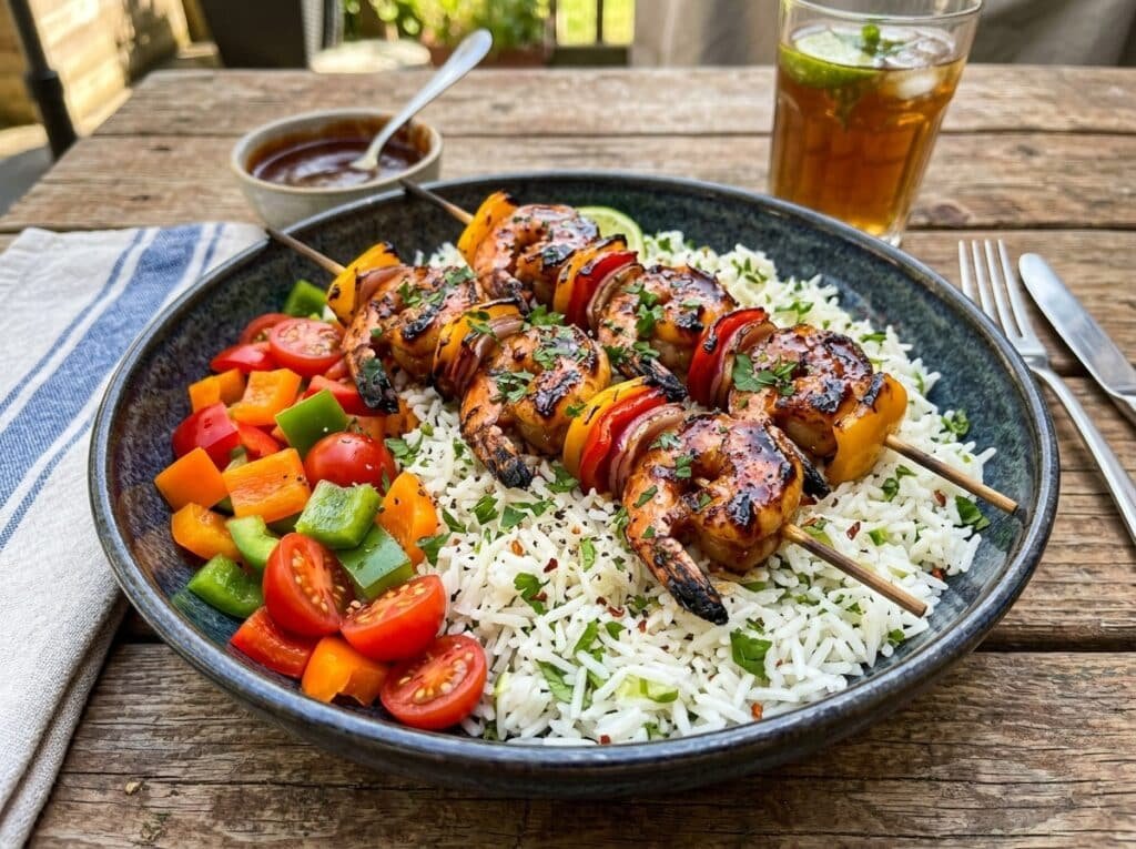 Grilled BBQ Shrimp Skewer Bowls