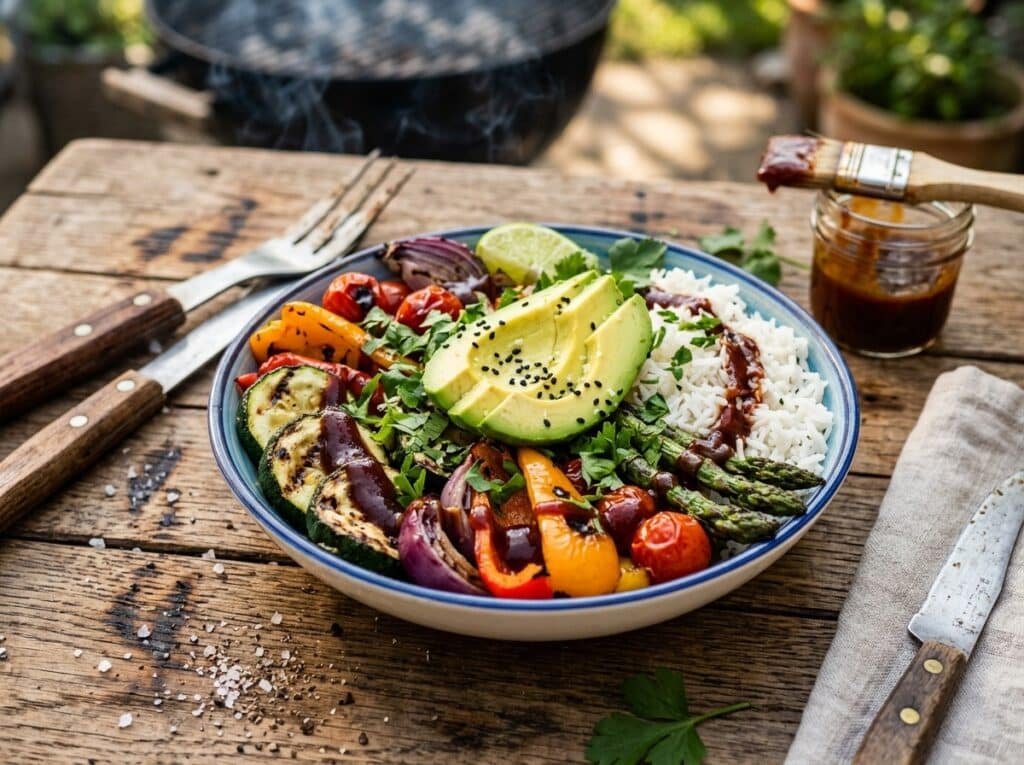 Grilled BBQ Veggie Rice Bowls