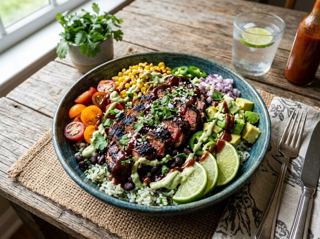 Grilled BBQ Steak Burrito Bowls