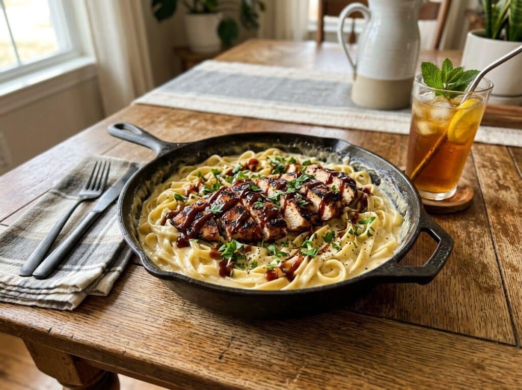 Grilled BBQ Chicken Alfredo Skillet
