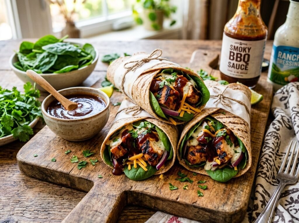 Grilled BBQ Chicken Spinach Wraps