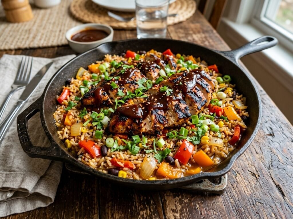Grilled BBQ Chicken Rice Skillet