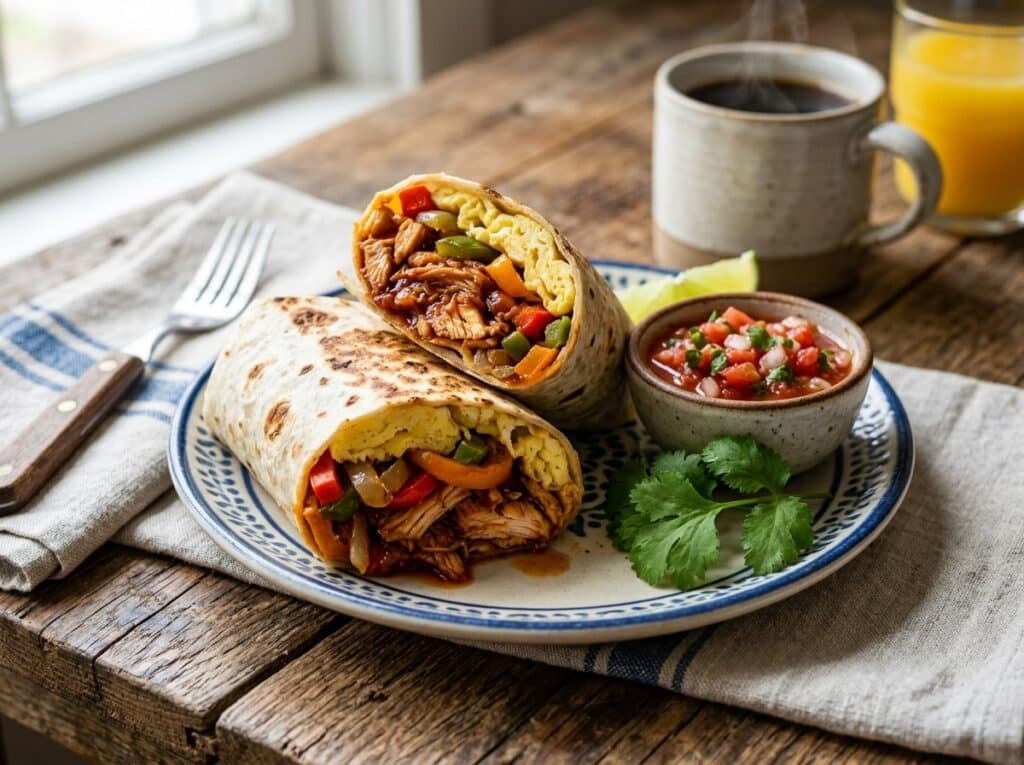 BBQ Chicken Stuffed Breakfast Burritos