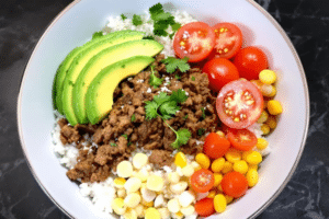 Beef and Avocado Rice Bowl