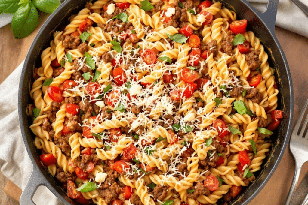 Beef and Basil Pasta Skillet