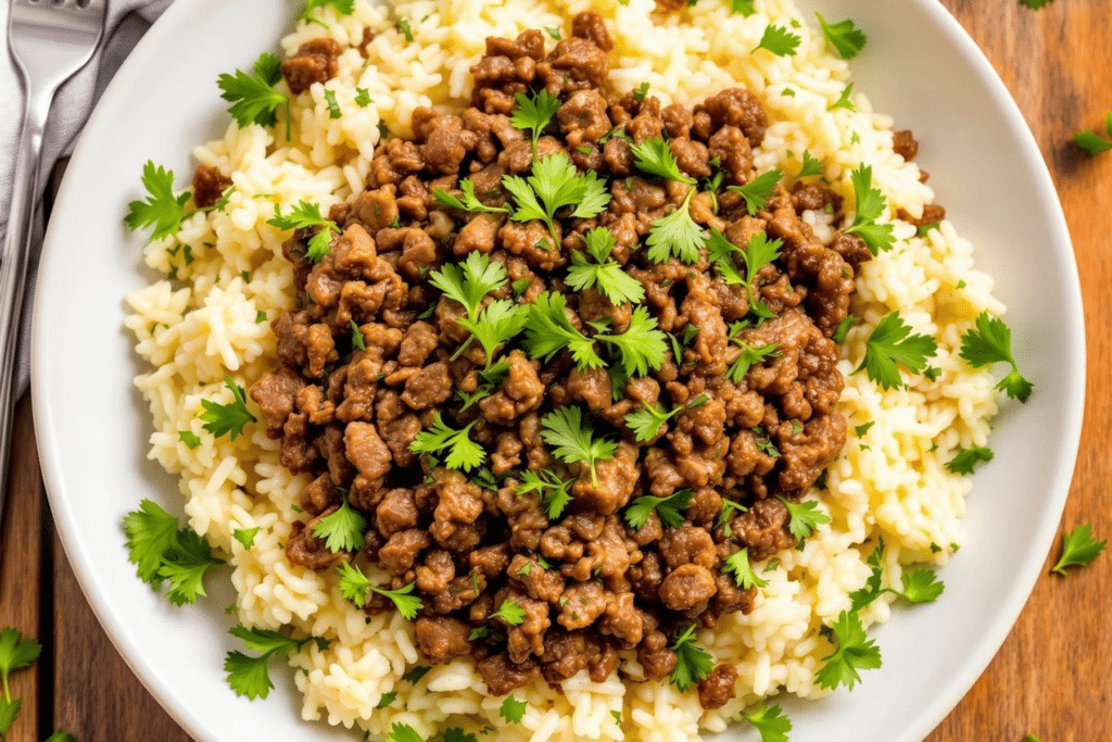 Beef and Garlic Herb Rice