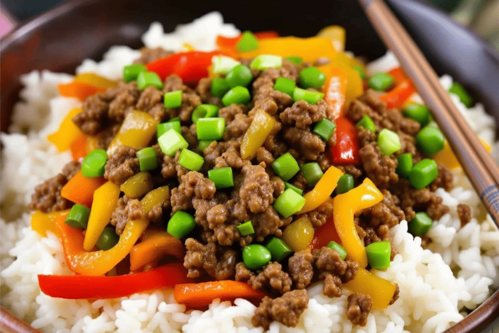 Beef and Garlic Rice Stir Fry