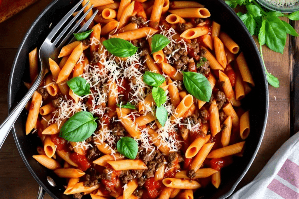 Beef and Onion Pasta Skillet