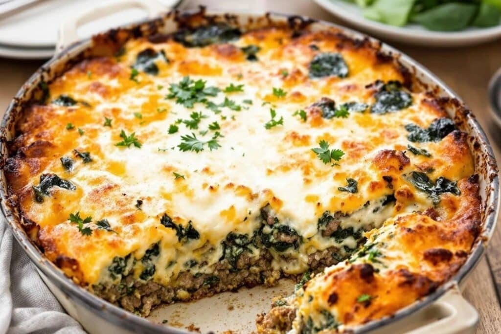 Beef and Spinach Cheese Bake