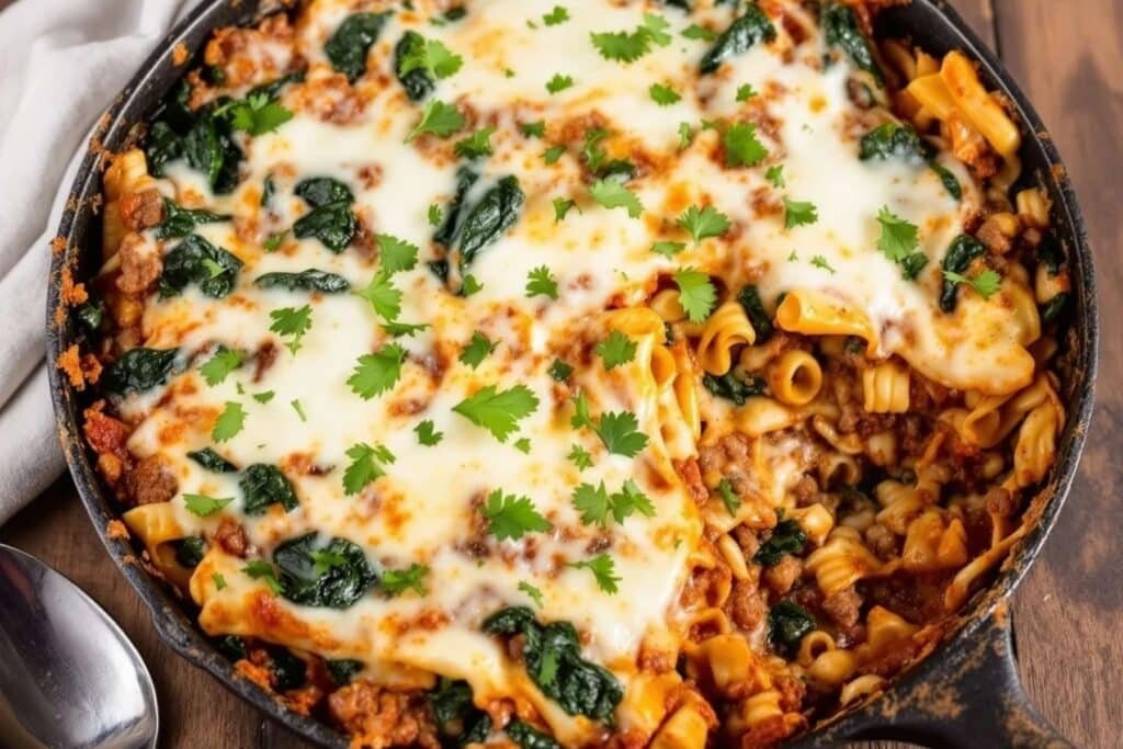 Beef and Spinach Lasagna Skillet