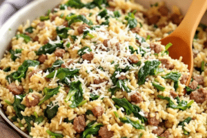 Beef and Spinach Rice Skillet