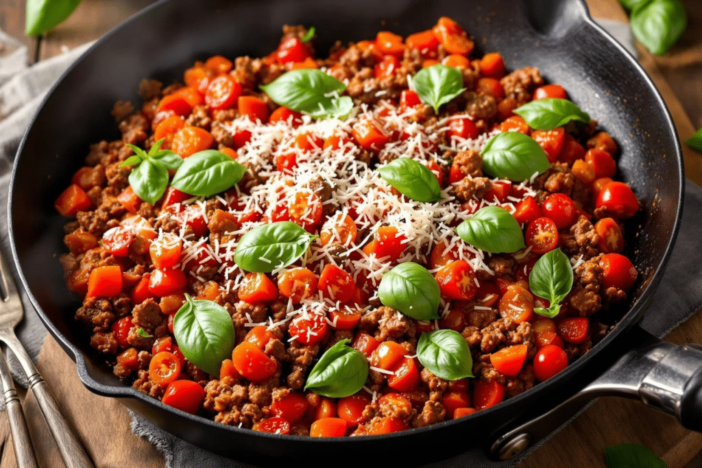 Beef and Tomato Basil Skillet
