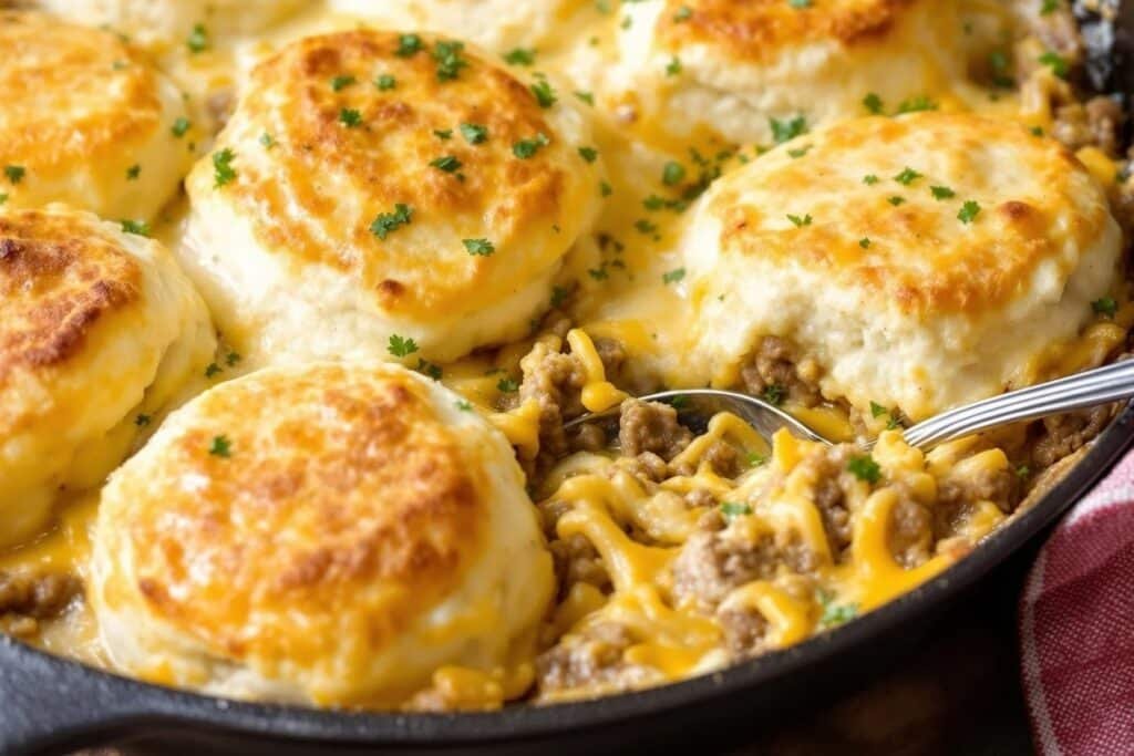 Cheesy Beef Biscuit Bake