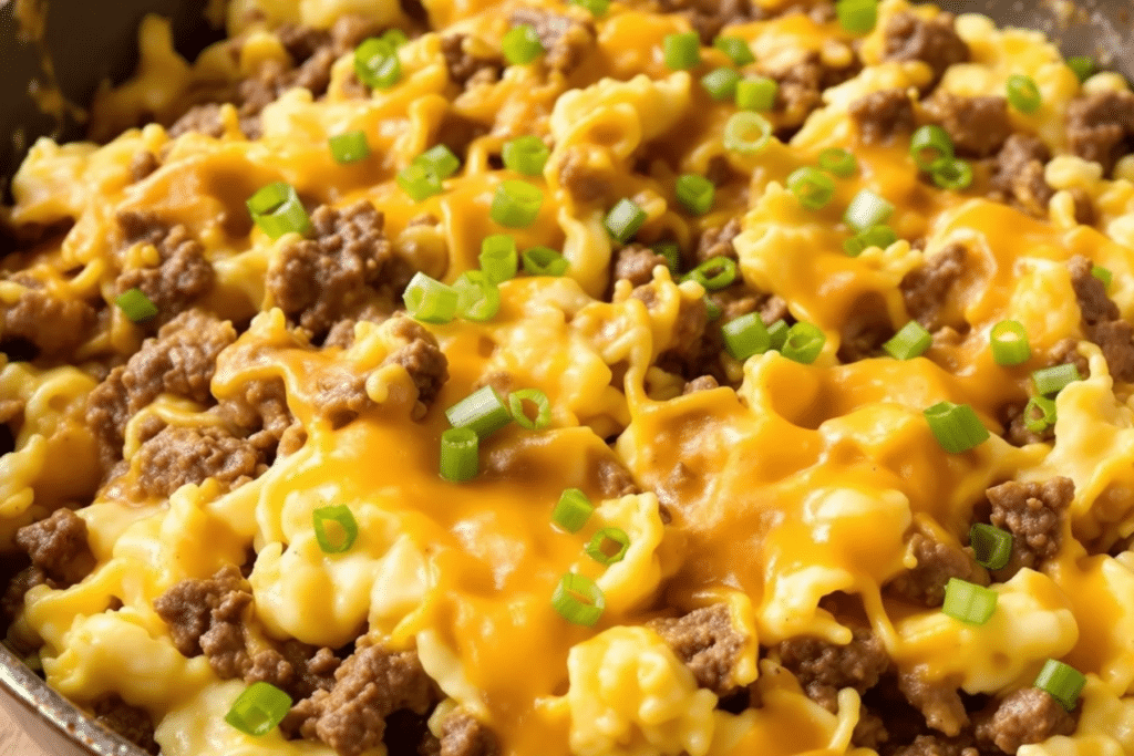 Cheesy Beef Breakfast Scramble