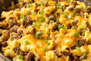 Cheesy Beef Breakfast Scramble