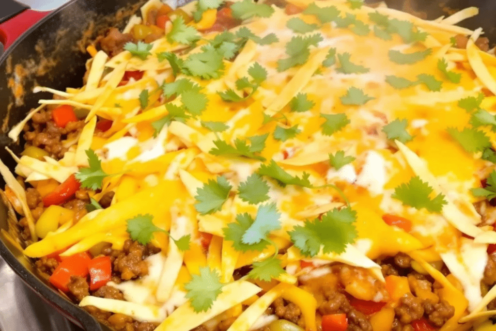 Cheesy Beef Enchilada Skillet